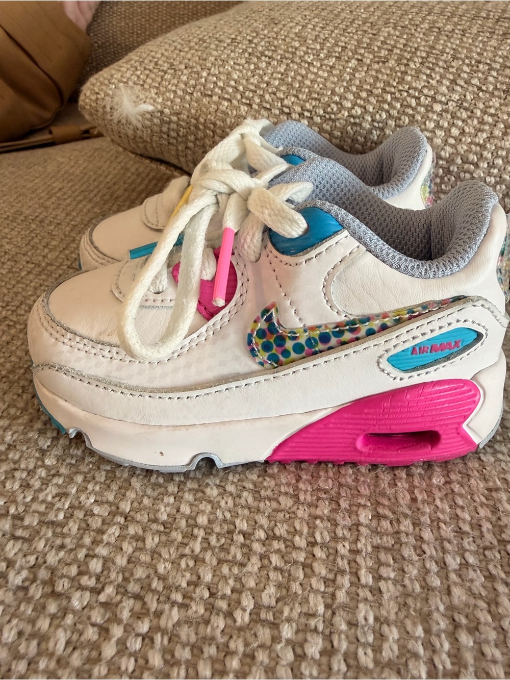 Nike Kids White Sneakers with Pink and Blue Accents